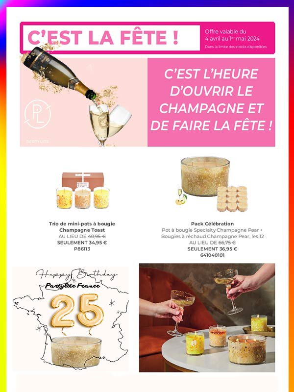 Offre partylite anniversaire Champagne et poire 