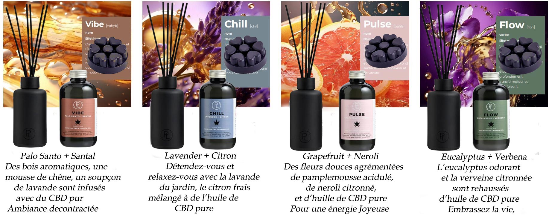 CBD partylite pots, bâtonnets, galets La gamme CBD Partylite