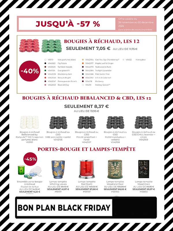 Black Friday Partylite Partylite black Friday promo réchauds parfumés