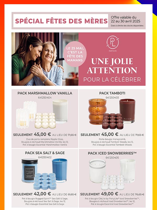 Pots partylite parfumés Offre Partylite Fêtes des Mères
