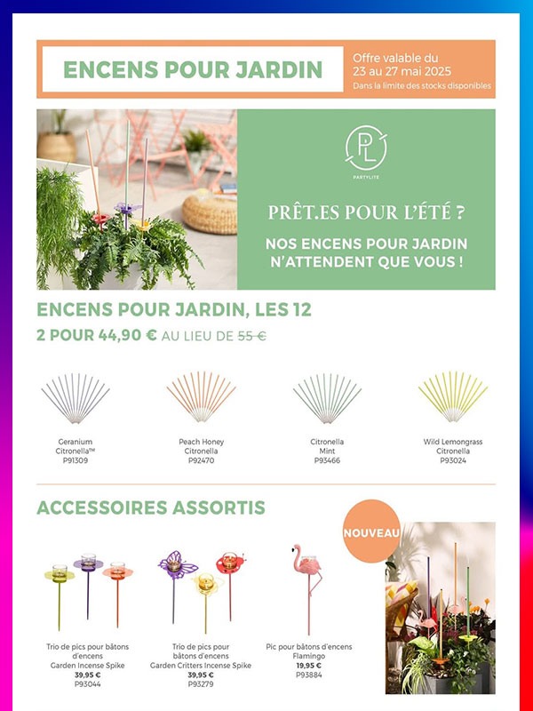 Partylite-Enceens-bâtonnets-offre Anti Moustiques Partylite Bâtonnets d'encens