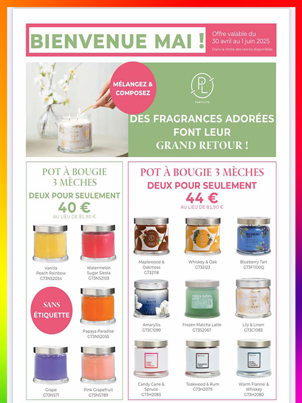 Pots partylite 3 mèches Offre Partylite 3 mèches parfumées