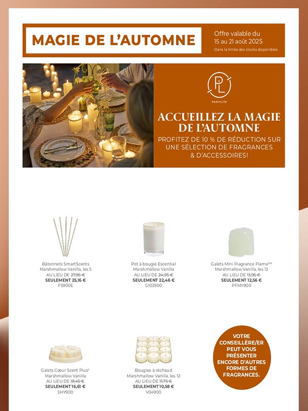 Fragrances Automne en offre chez Partylite 