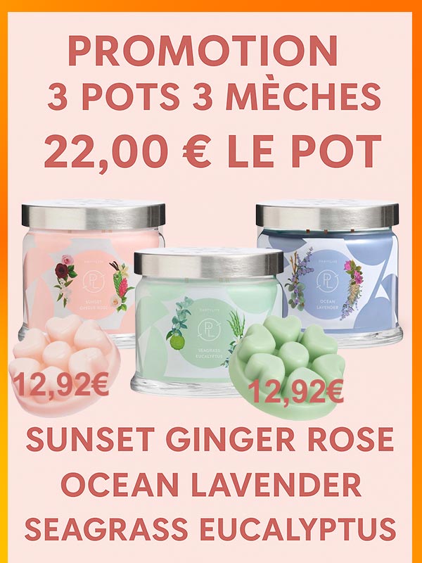Pots-3-mèches-et-galets-Partylite-en-promo Offre 3 mèches Partylite